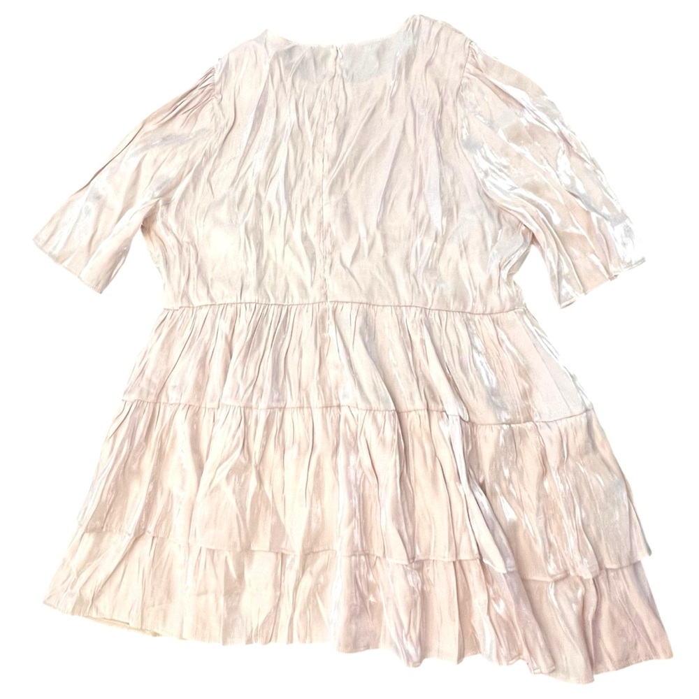 Boohoo Skater Dress Ruched Ruffle Womens‎ Stone Shiny 22 NWT Party Wedding Short - Picture 16 of 16